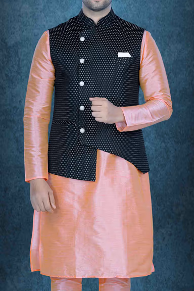 Peach Kurta Pyjama in Blended Fabric — view 4 of 6