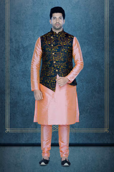 Peach Kurta Pyjama in Blended Fabric — view 6 of 6