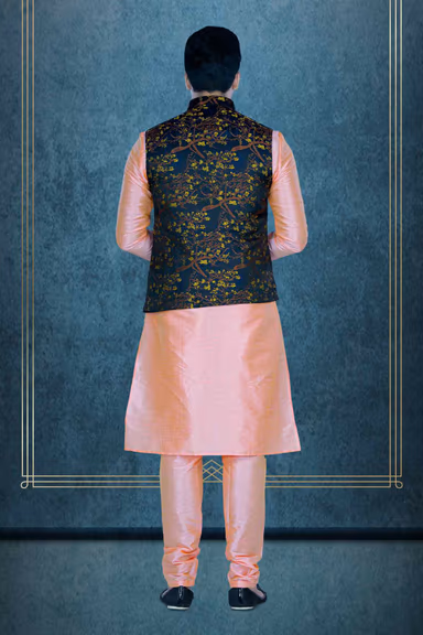 Peach Kurta Pyjama in Blended Fabric — view 3 of 6