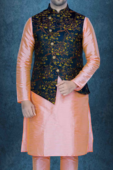 Peach Kurta Pyjama in Blended Fabric — view 4 of 6