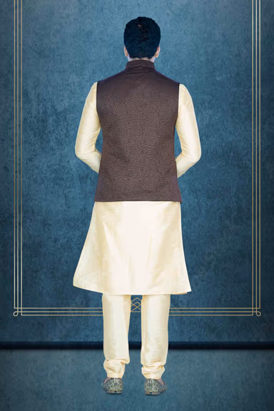 Golden Kurta Pyjama in Blended Fabric — view 3 of 6