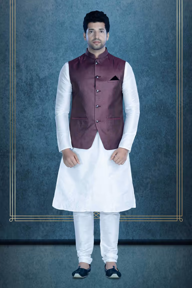 White Kurta Pyjama in Blended Fabric — view 6 of 6