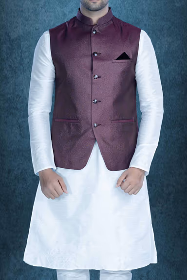 White Kurta Pyjama in Blended Fabric — view 4 of 6