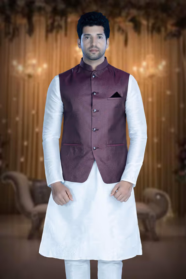 White Kurta Pyjama in Blended Fabric — view 1 of 6