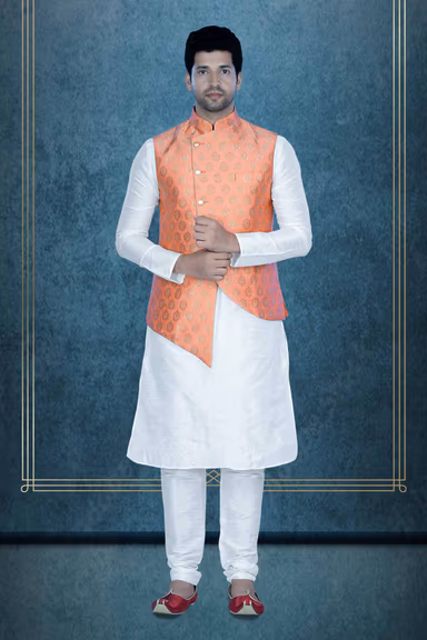 White Kurta Pyjama in Blended Fabric — view 6 of 6
