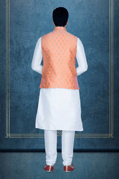 White Kurta Pyjama in Blended Fabric — view 3 of 6