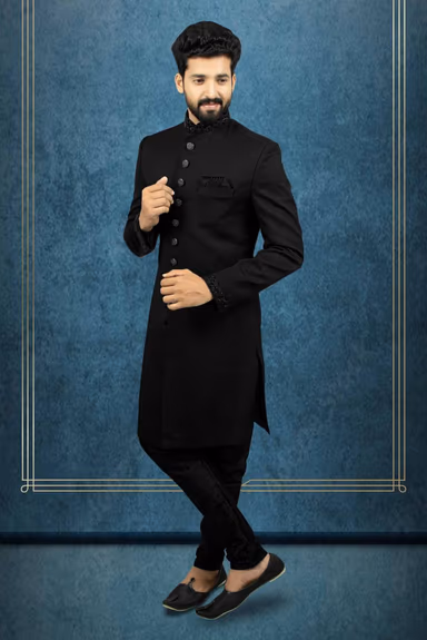 Nawabi Jaquard Black Sherwani — view 6 of 6
