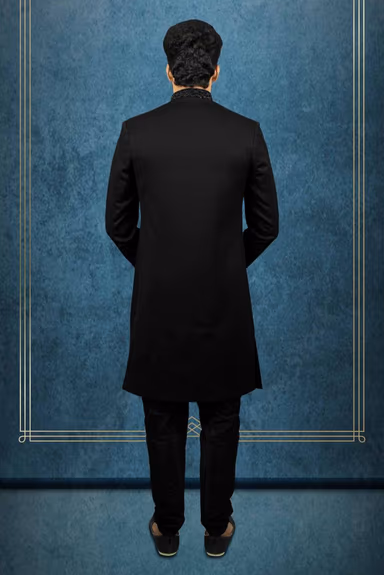 Nawabi Jaquard Black Sherwani — view 4 of 6
