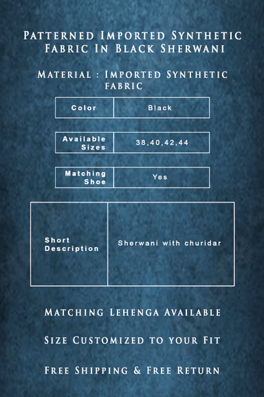Patterned Imported Synthetic Fabric In Black  Sherwani — view 6 of 6