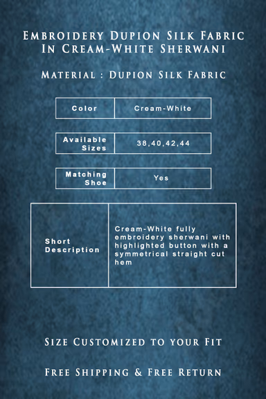 Embroidery Dupion Silk Fabric In Cream-White Sherwani — view 5 of 6