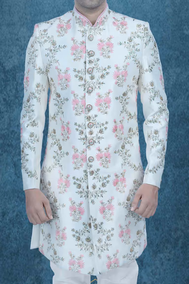 Embroidery Dupion Silk Fabric In Cream-White Sherwani — view 6 of 6