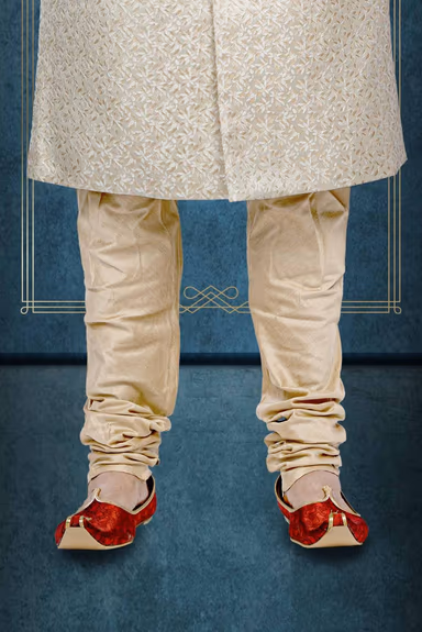 Hand Dubka Embroidered Imported Synthetic Fabric In Light Golden Sherwani — view 3 of 6