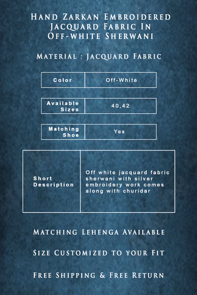 Hand Zarkan Embroidered Jacquard Fabric In Off-white Sherwani — view 6 of 6