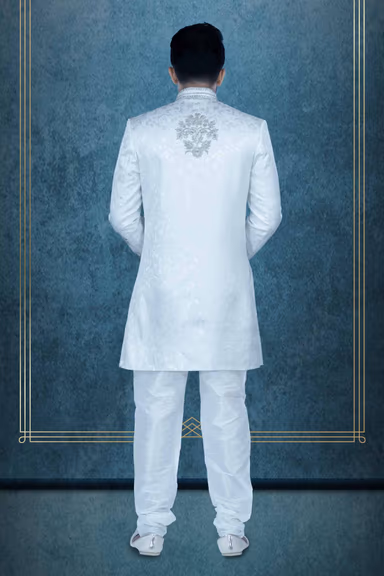 Hand Zarkan Embroidered Jacquard Fabric In Off-white Sherwani — view 4 of 6