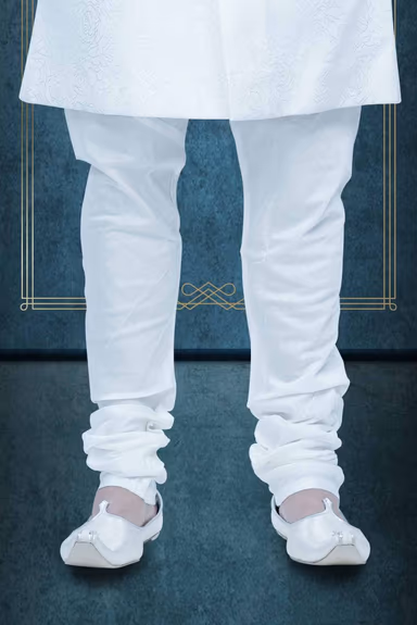 Patterned Imported Synthetic Fabric In White Sherwani — view 3 of 6