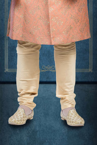 Hand Dubka Embroidered Imported Synthetic Fabric In Peach   Sherwani — view 3 of 6