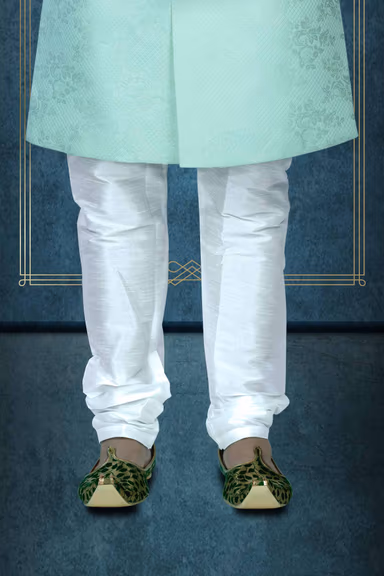 Hand Stone Worked Printed Jacquard In Pista Sherwani — view 3 of 6