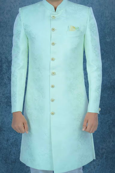 Hand Stone Worked Printed Jacquard In Pista Sherwani — view 5 of 6