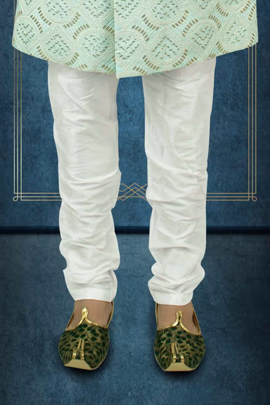 Nawabi Embroidered  Pastel Green Sherwani — view 3 of 6