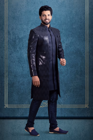 Navy Blue Alluring Jacket Sherwani — view 6 of 6