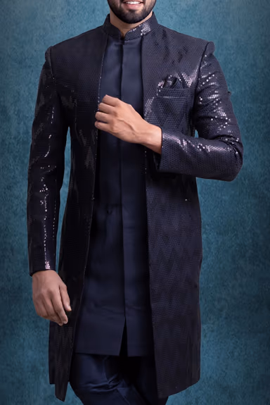 Navy Blue Alluring Jacket Sherwani — view 5 of 6