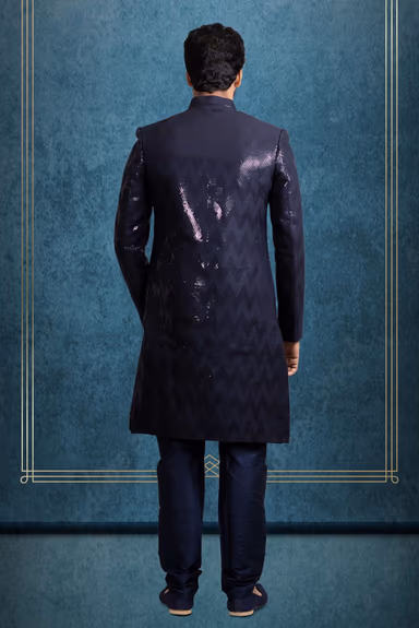Navy Blue Alluring Jacket Sherwani — view 4 of 6