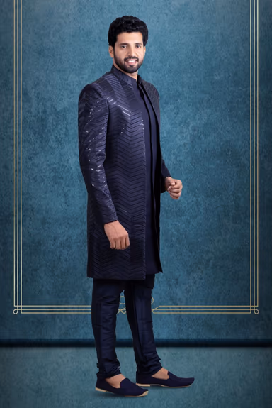 Navy Blue Dapper Jacket Sherwani — view 5 of 5