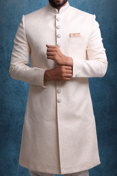 Off-White Graceful  Classic Sherwani — view 4 of 5