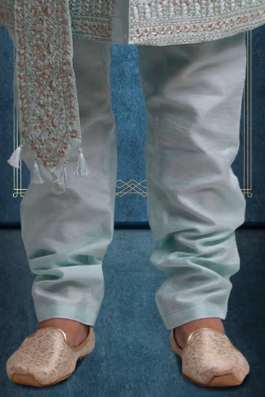 Sea-Blue And Gold Magnificent Jacket Sherwani With Dupatta — view 3 of 6