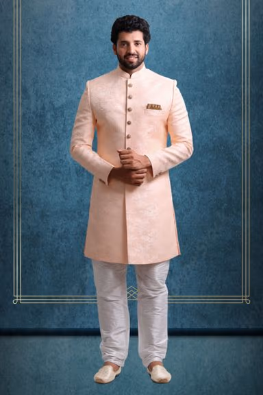 Peach And Gold Majestic Sherwani — view 1 of 6