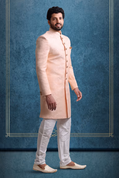 Peach And Gold Majestic Sherwani — view 6 of 6