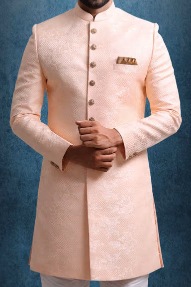 Peach And Gold Majestic Sherwani — view 5 of 6