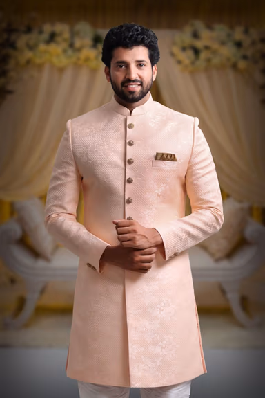 Peach And Gold Majestic Sherwani — view 2 of 6