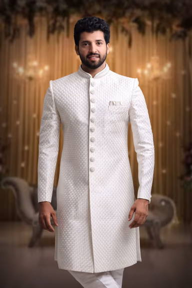 White Splendid Classic Sherwani — view 2 of 5
