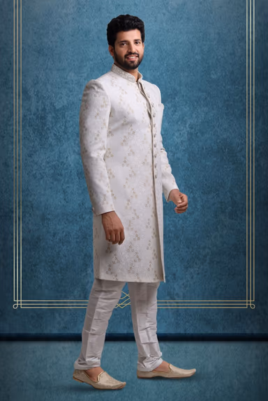White And Gold Sumptuous Classic Sherwani — view 6 of 6