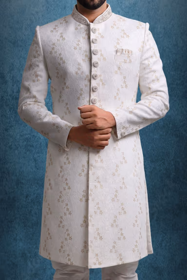 White And Gold Sumptuous Classic Sherwani — view 5 of 6