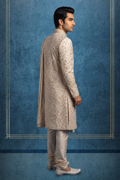Beige Floral Embroidered Sherwani — view 3 of 3