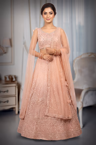 Baby Pink Omber Shaded Indo Western Lehenga — view 2 of 3