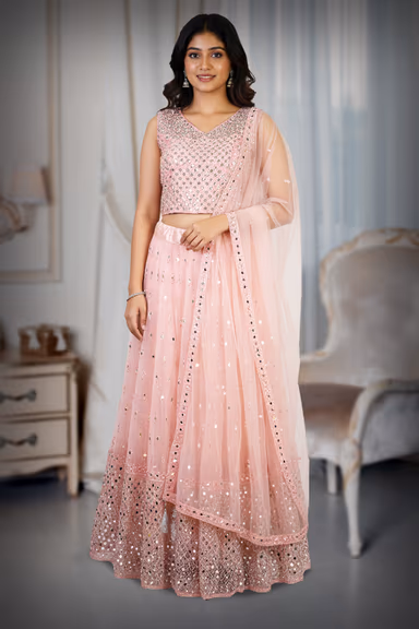 Pale Peach Mirror Work Lehenga — view 2 of 3