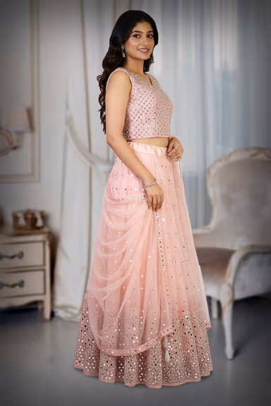 Pale Peach Mirror Work Lehenga — view 3 of 3