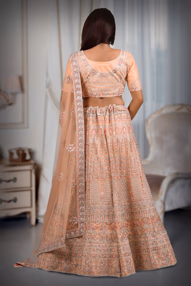 Peach silver thread & jarakan stone work lehenga — view 5 of 5
