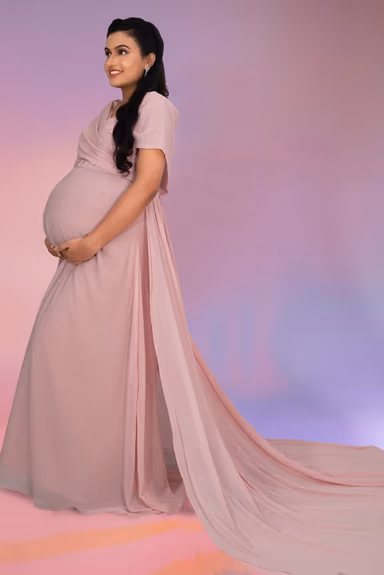 Baby pink overlap A-Line gown — view 2 of 5