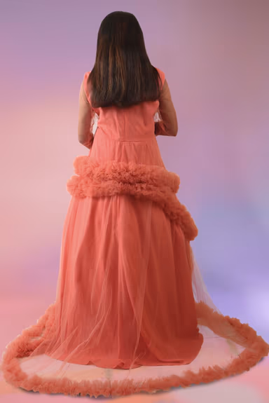 Peach tulle robe ruffled gown — view 6 of 6