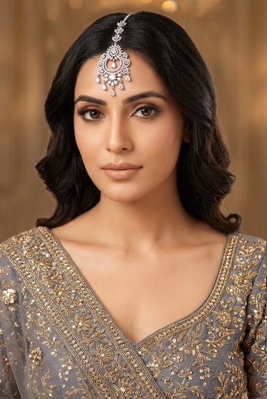 Delicate Silver Diamond Set Encourages Graceful Bridal Styling Through Shimmering Stones And Artistic Detailing — view 2 of 2
