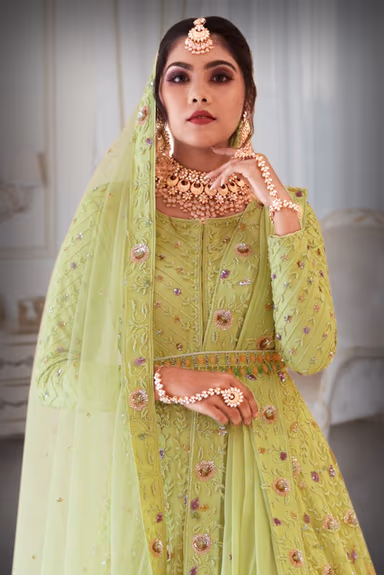 Pastel Green  sequins work Jacket and Lehenga — view 1 of 5