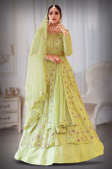 Pastel Green  sequins work Jacket and Lehenga — view 2 of 5
