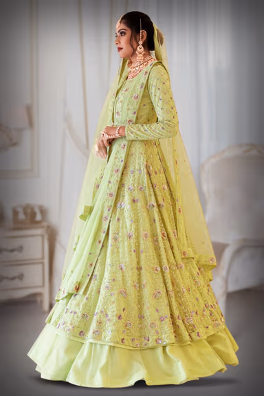 Pastel Green  sequins work Jacket and Lehenga — view 3 of 5