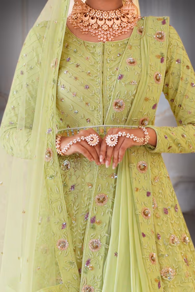 Pastel Green  sequins work Jacket and Lehenga — view 4 of 5