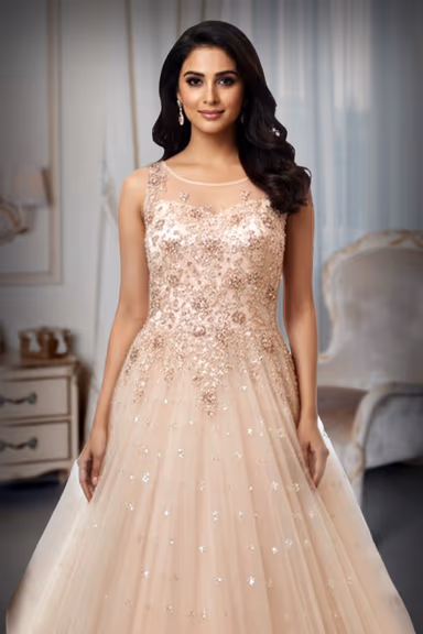 White Bridal Gown With Heavy Lacework Details On Front Yoke — view 1 of 2