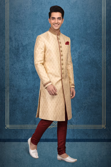 Traditional Jacquard/Brocade Sherwani with Embellishments — view 3 of 3